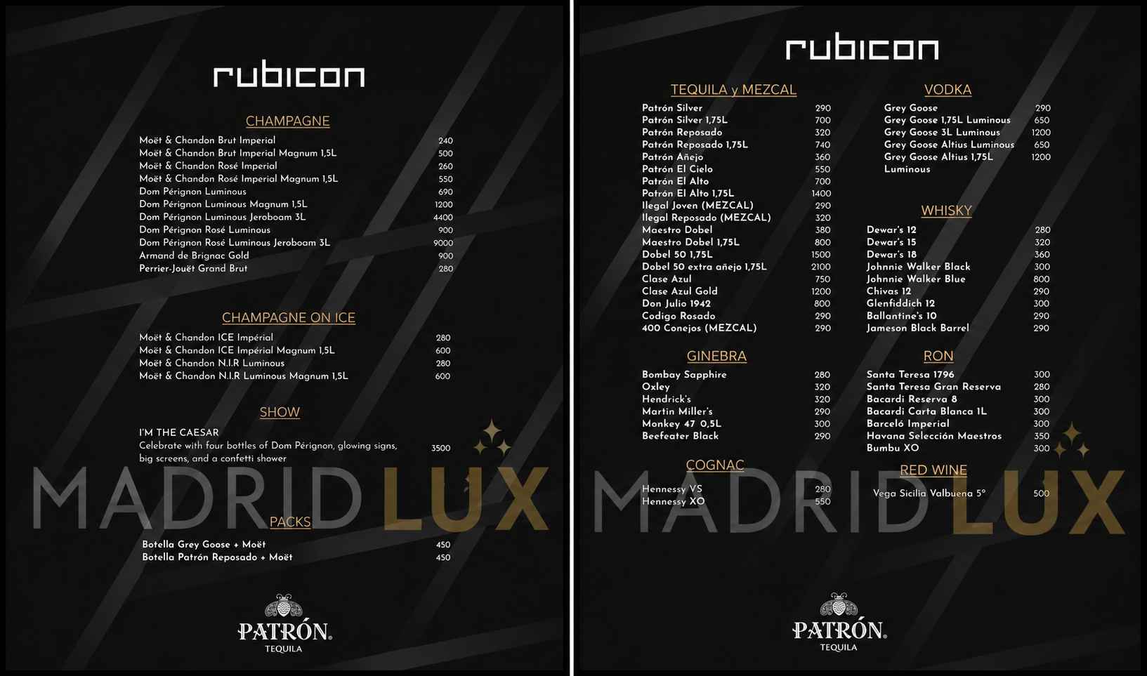 carta rubicon mesas vip